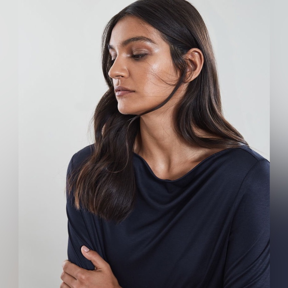 REISS Marilyn Boat Neck Long Sleeve Top In Navy - Picture 5 of 10